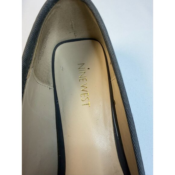 Nine West Uniformilyo Loafers Women Sz 9M Dark Grey Patent Leather Preppy Shoes - Picture 15 of 16